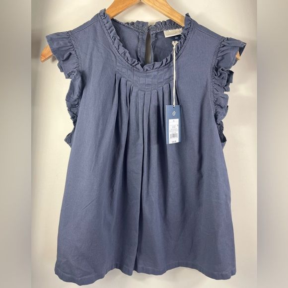 Universal Thread Tops - Universal Thread Womens Size large Ruffle Shoulder Pleated High Neck Tank Gray